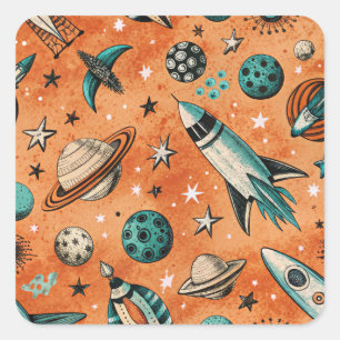 ruimtevaartuig Rocket Ships Pattern -Cosmos(5) Vierkante Sticker