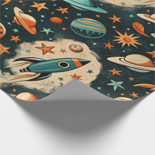  ruimtevaartuig Rocket Ships Pattern -Cosmos(6) Cadeaupapier (Hoek)
