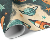  ruimtevaartuig Rocket Ships Pattern -Cosmos(6) Cadeaupapier (Rol Hoek)