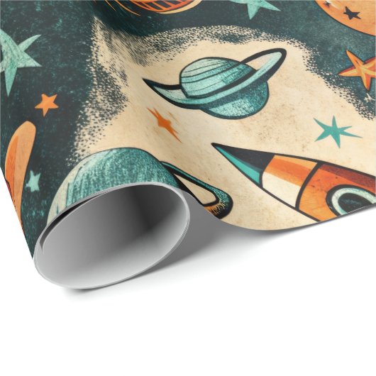  ruimtevaartuig Rocket Ships Pattern -Cosmos(6) Cadeaupapier (Rol Hoek)