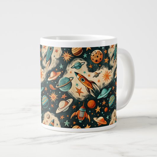 ruimtevaartuig Rocket Ships Pattern -Cosmos(6) Grote Koffiekop (Voorkant rechts)