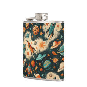  ruimtevaartuig Rocket Ships Pattern -Cosmos(6) Heupfles (Links)