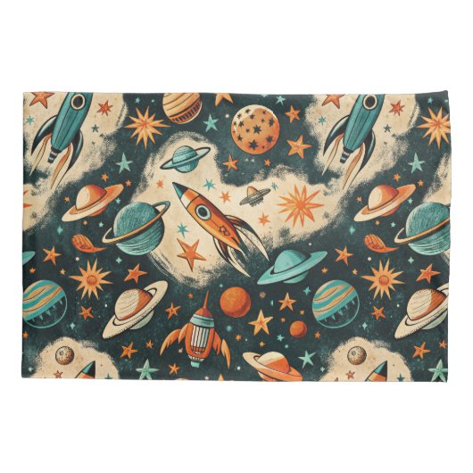 ruimtevaartuig Rocket Ships Pattern -Cosmos(6) Kussensloop (Achterkant-Links)