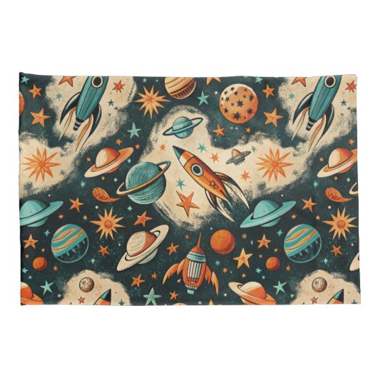ruimtevaartuig Rocket Ships Pattern -Cosmos(6) Kussensloop (Achterkant-Rechts)