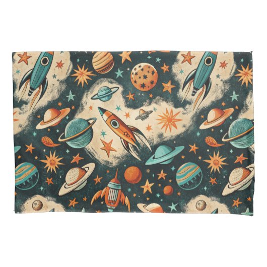 ruimtevaartuig Rocket Ships Pattern -Cosmos(6) Kussensloop (Voorkant-Links)
