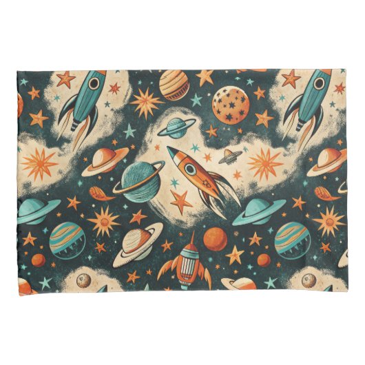 ruimtevaartuig Rocket Ships Pattern -Cosmos(6) Kussensloop (Voorkant-Rechts)