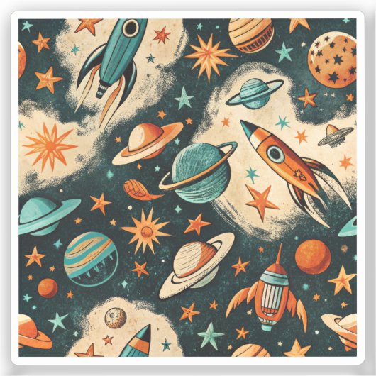 ruimtevaartuig Rocket Ships Pattern -Cosmos(6) Sticker (Voorkant)