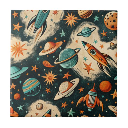  ruimtevaartuig Rocket Ships Pattern -Cosmos(6) Tegeltje (Voorkant)