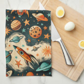  ruimtevaartuig Rocket Ships Pattern -Cosmos(6) Theedoek (Quarter Fold)