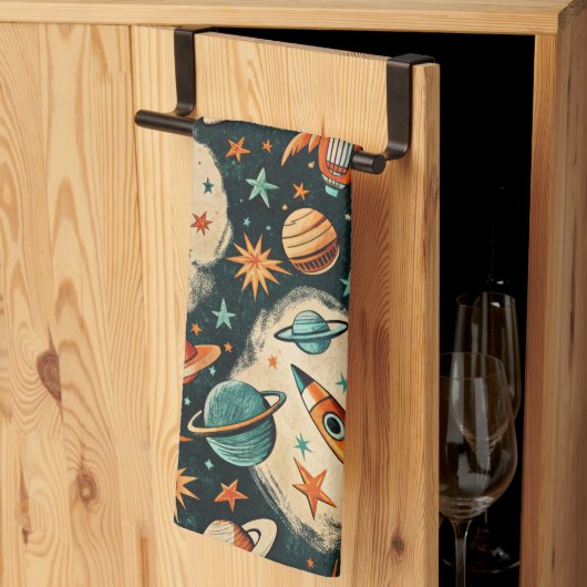  ruimtevaartuig Rocket Ships Pattern -Cosmos(6) Theedoek (Derde Gevouwen)