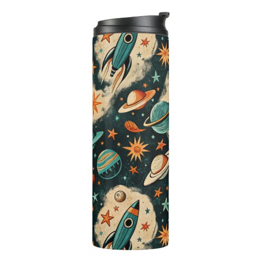  ruimtevaartuig Rocket Ships Pattern -Cosmos(6) Thermosbeker (Gedraaid links)
