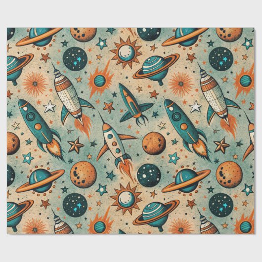  ruimtevaartuig Rocket Ships Pattern -Cosmos(7) Cadeaupapier (Vlak)