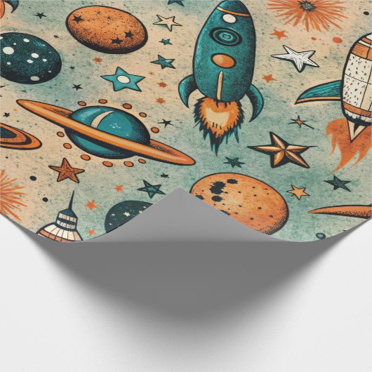  ruimtevaartuig Rocket Ships Pattern -Cosmos(7) Cadeaupapier (Hoek)