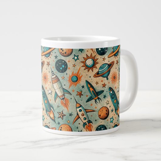  ruimtevaartuig Rocket Ships Pattern -Cosmos(7) Grote Koffiekop (Voorkant rechts)