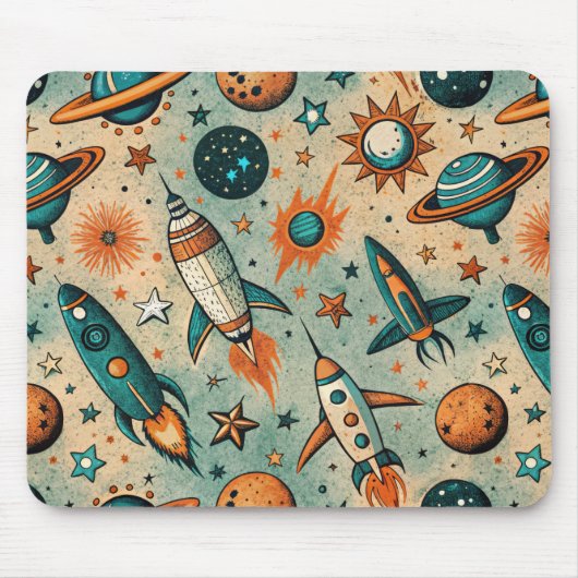 ruimtevaartuig Rocket Ships Pattern -Cosmos(7) Muismat (Voorkant)