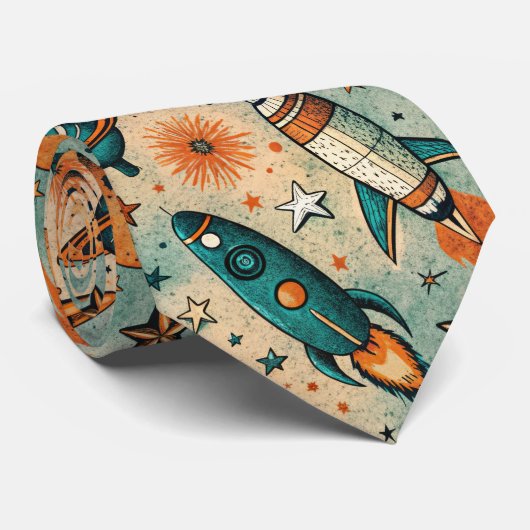 ruimtevaartuig Rocket Ships Pattern -Cosmos(7) Stropdas (Opgerold)
