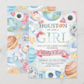 Ruimtevaartuigen Baby shower Uitnodigingsroze meis Kaart (Voorkant / Achterkant)