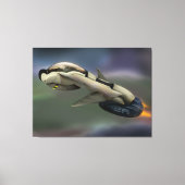 Ruimtevaartuigen die door een planeet vliegen canvas afdruk (Voorkant)