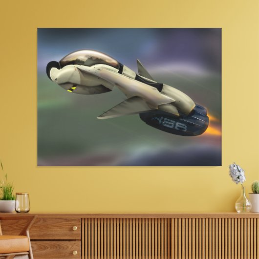 Ruimtevaartuigen die door een planeet vliegen canvas afdruk (Insitu (Woonkamer))