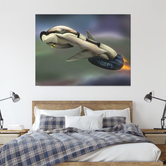 Ruimtevaartuigen die door een planeet vliegen canvas afdruk (Insitu (Slaapkamer))