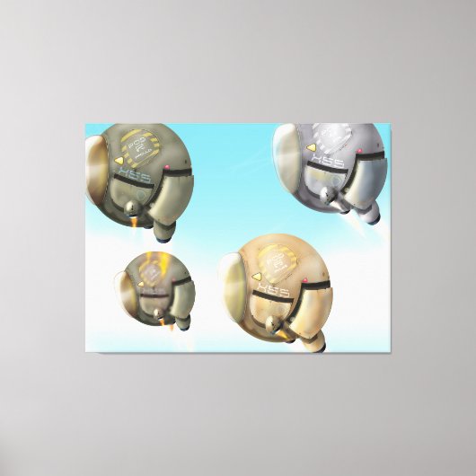 Ruimtevaartuigen die door een planeet vliegen canvas afdruk (Voorkant)