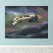 Ruimtevaartuigen die door een planeet vliegen canvas afdruk (Insitu (Houten vloer))