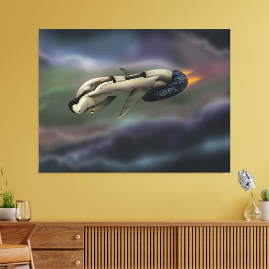 Ruimtevaartuigen die door een planeet vliegen canvas afdruk (Insitu (Woonkamer))