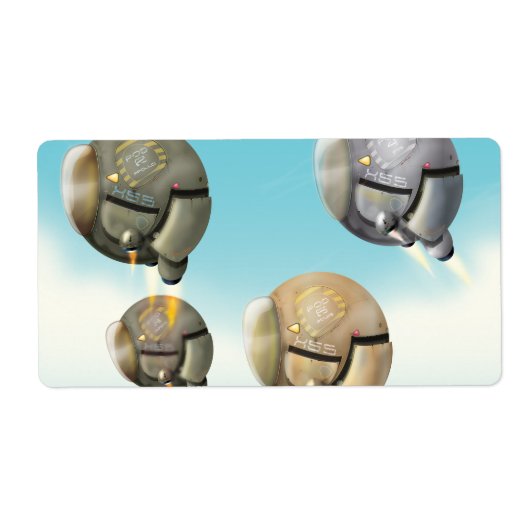 Ruimtevaartuigen die door een planeet vliegen etiket (Voorkant)