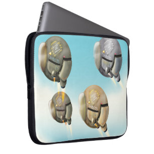 Ruimtevaartuigen die door een planeet vliegen laptop sleeve