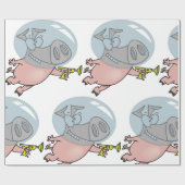 Ruimtevarken met straalpistool Funny astronaut Cadeaupapier (Vlak)