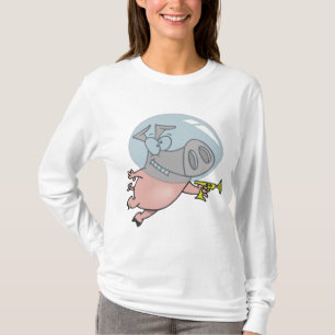 Ruimtevarken met straalpistool Funny astronaut T-shirt