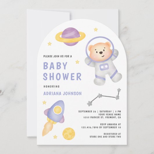 Ruimteveer Teddy Bear Astronaut Arch Baby shower Kaart (Voorkant)