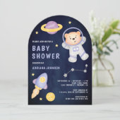 Ruimteveer Teddy Bear Astronaut Navy Baby shower Kaart (Staand voorkant)