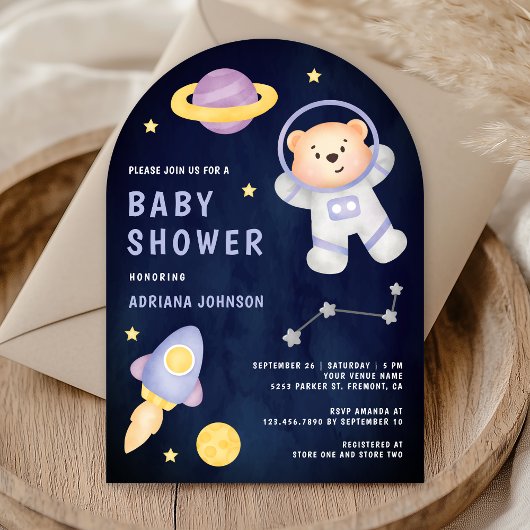 Ruimteveer Teddy Bear Astronaut Navy Baby shower Kaart