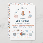 Ruimteverjaardag Uitnodiging - Galaxy Rocket Theme (Voorkant / Achterkant)