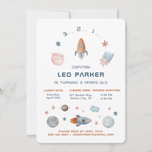 Ruimteverjaardag Uitnodiging - Galaxy Rocket Theme (Voorkant)