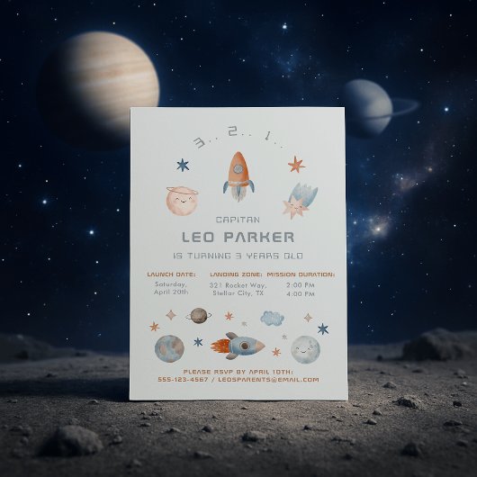 Ruimteverjaardag Uitnodiging - Galaxy Rocket Theme
