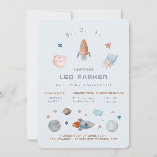 Ruimteverjaardag Uitnodiging - Galaxy Rocket Theme (Voorkant)