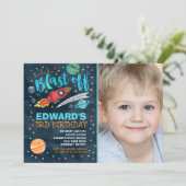 Ruimteverjaardagsuitnodiging Outer Space Party Kaart (Staand voorkant)