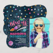 Ruimteverjaardagsuitnodiging Outer Space Party Kaart (Voorkant / Achterkant)