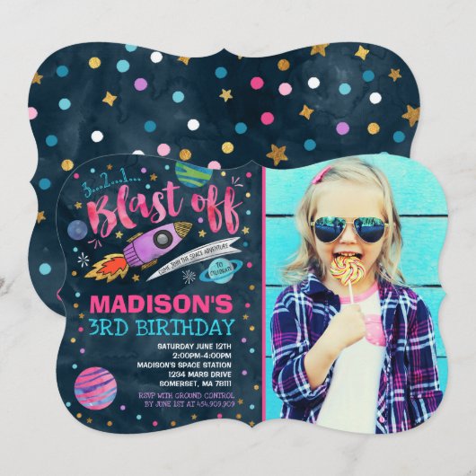 Ruimteverjaardagsuitnodiging Outer Space Party Kaart (Voorkant / Achterkant)