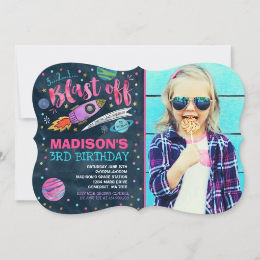 Ruimteverjaardagsuitnodiging Outer Space Party Kaart (Voorkant)