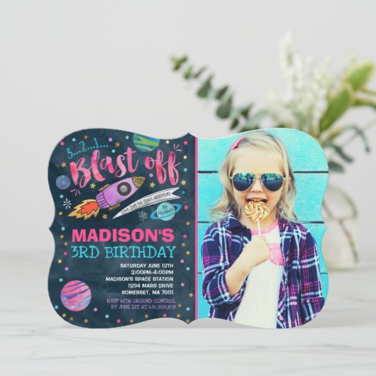 Ruimteverjaardagsuitnodiging Outer Space Party Kaart (Staand voorkant)