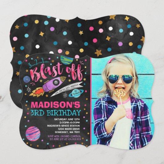 Ruimteverjaardagsuitnodiging Outer Space Party Kaart (Voorkant / Achterkant)