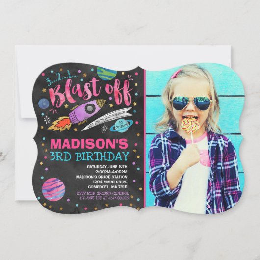 Ruimteverjaardagsuitnodiging Outer Space Party Kaart (Voorkant)