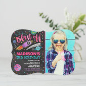 Ruimteverjaardagsuitnodiging Outer Space Party Kaart (Staand voorkant)