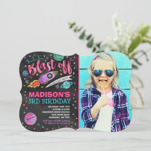 Ruimteverjaardagsuitnodiging Outer Space Party Kaart (Staand voorkant)