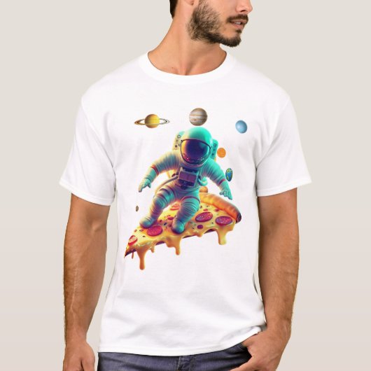Ruimteverkenner Astronaut op Pepperoni Pizza Slice T-shirt (Voorkant)
