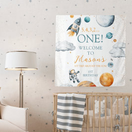 Ruimteverkenner Boy Verjaardag Welkom Banner Wandkleed