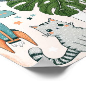 Ruimteverkenner Eenhoorn met kat Kinder kamer kuns Poster (Hoek)